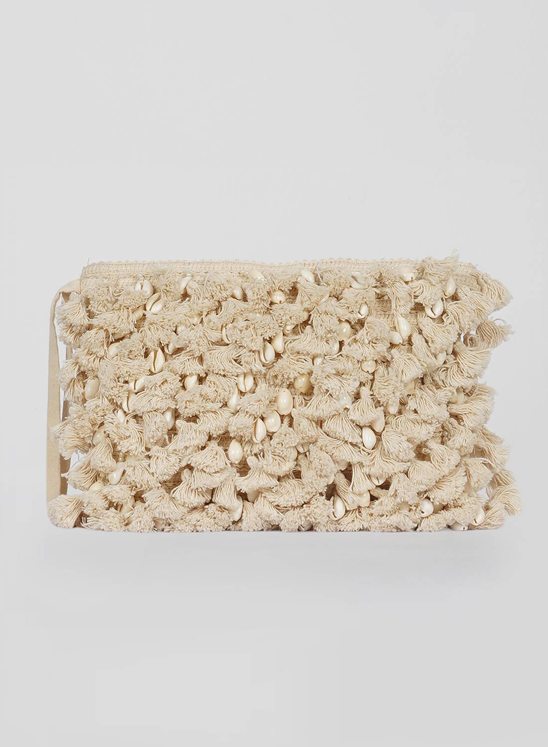 Bliss Canvas Clutch With Shells And Tassels