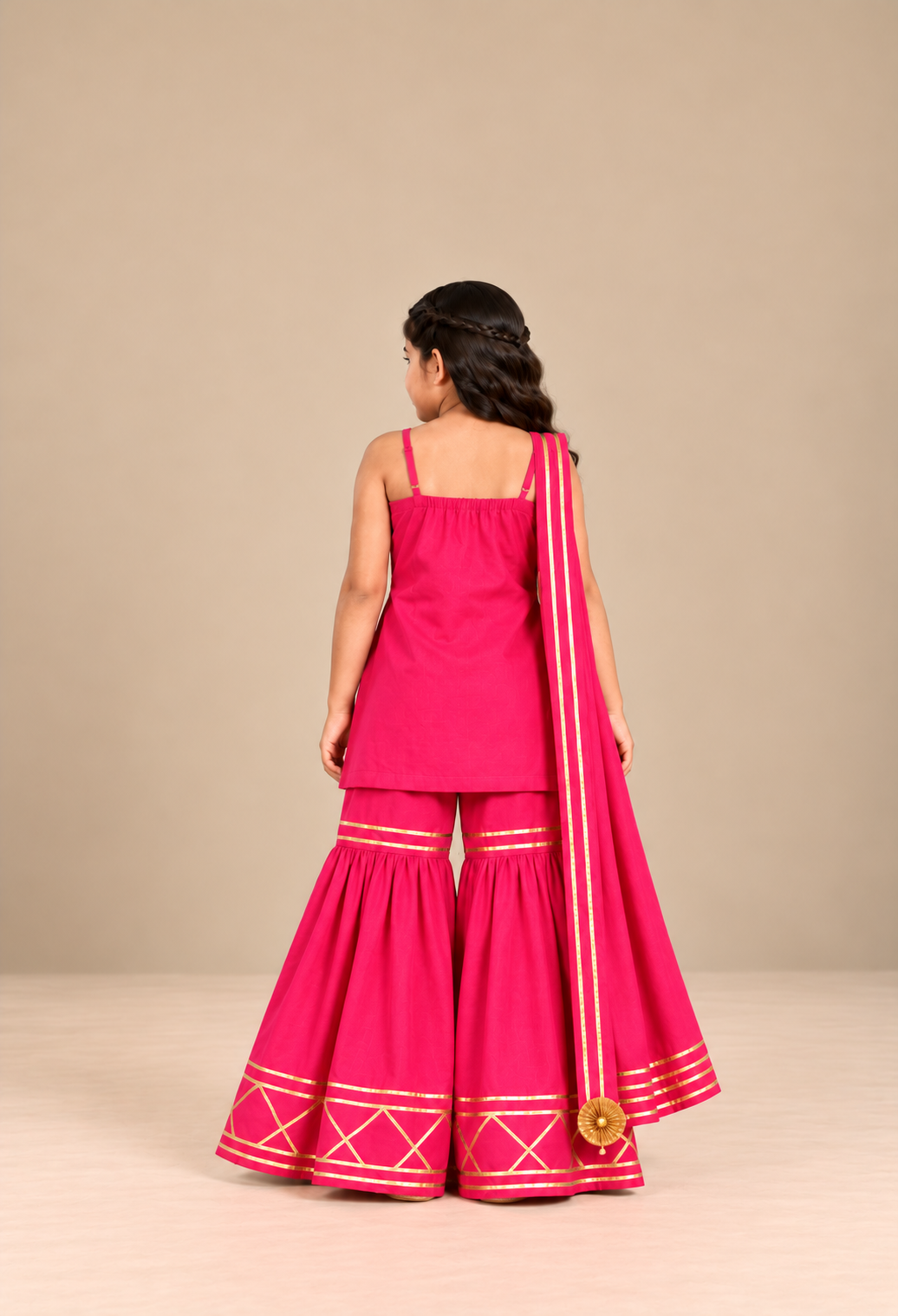 Kids Pink Gotta Patti Sharara Set