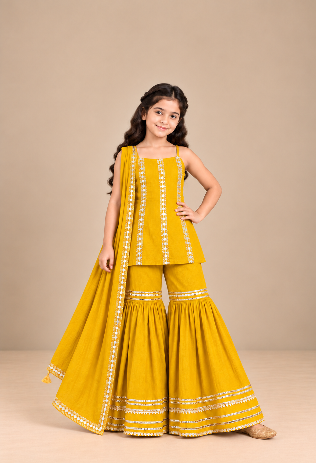 Kids Yellow Gharara Set