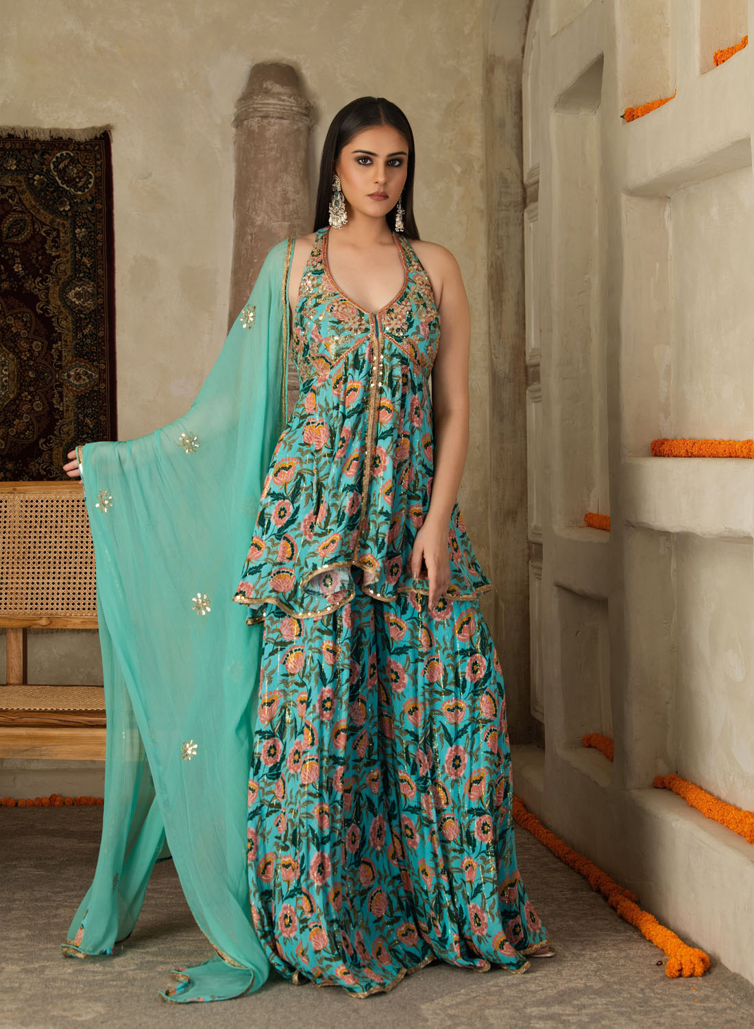 Suvarna Peplum Sharara Set