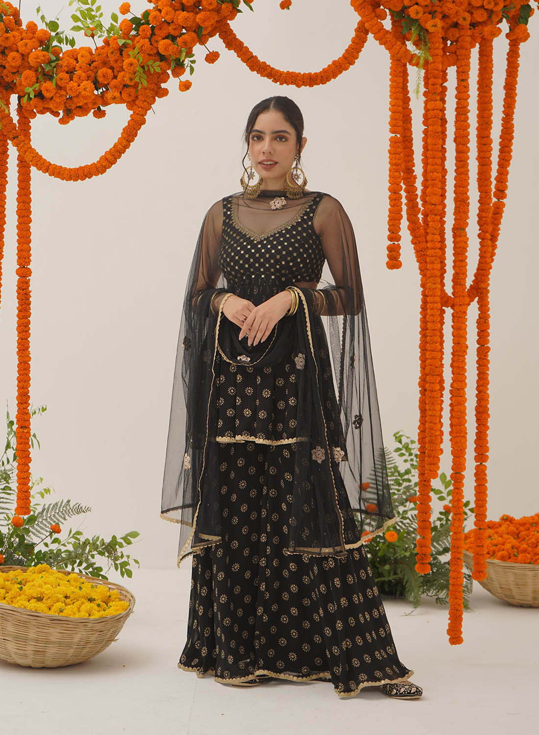 Tanusha Mirror Work Handblock Gharara Set