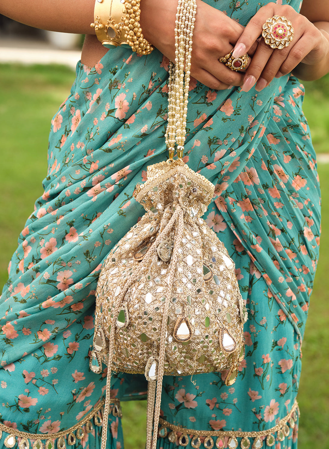 Pari Mirror work Potli