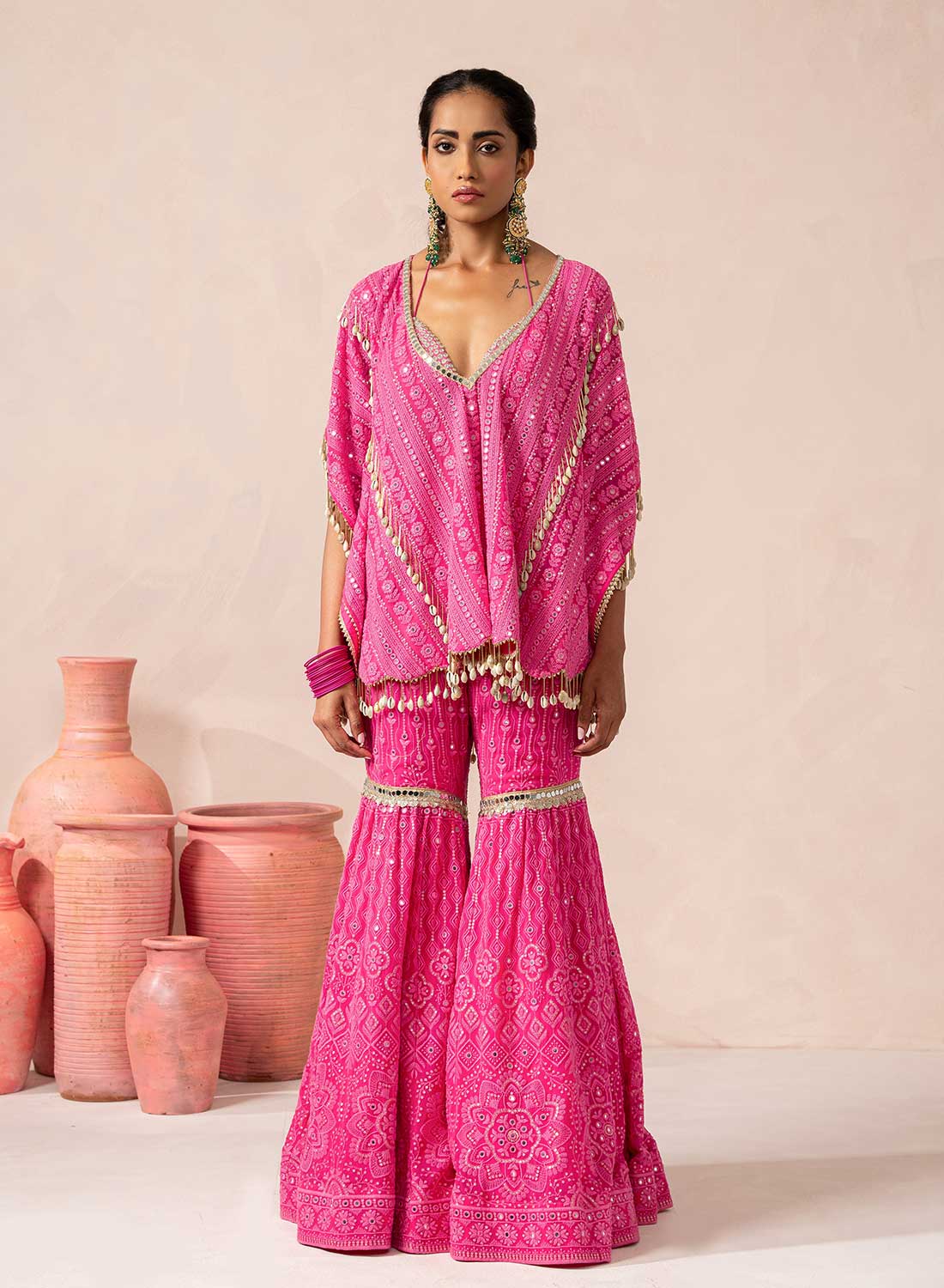 open lace back dress Cienna Luxury Bright Pink Sharara Suit