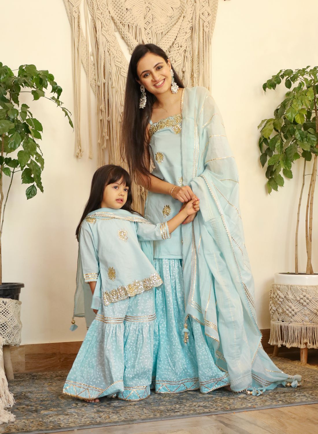 Kids Baby Blue Gota Patti Sharara Set