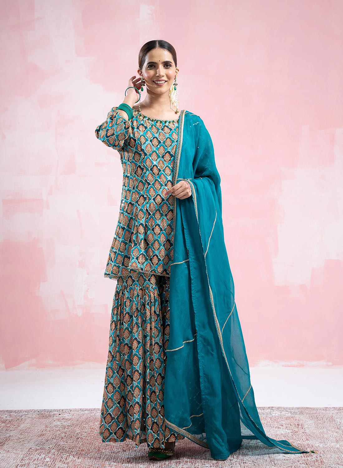 Sofia Printed Sharara Set With Sequence And Bead Work