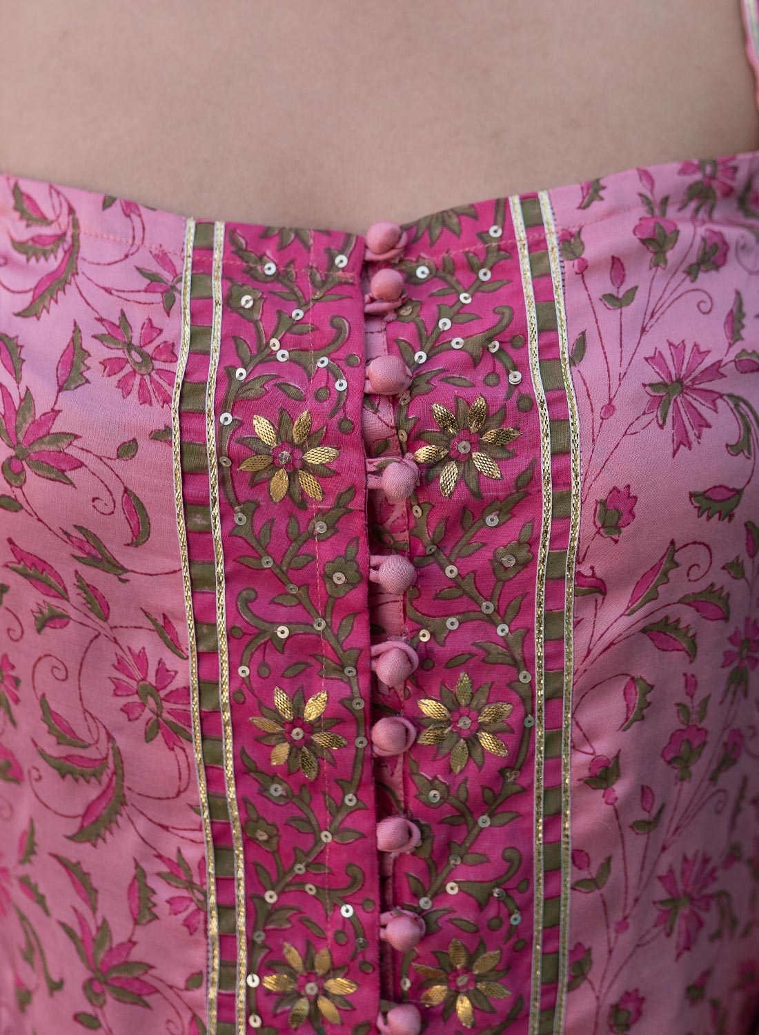 Dina Floral Satin Hand Block Garara Set With Gota Patti Embroidery