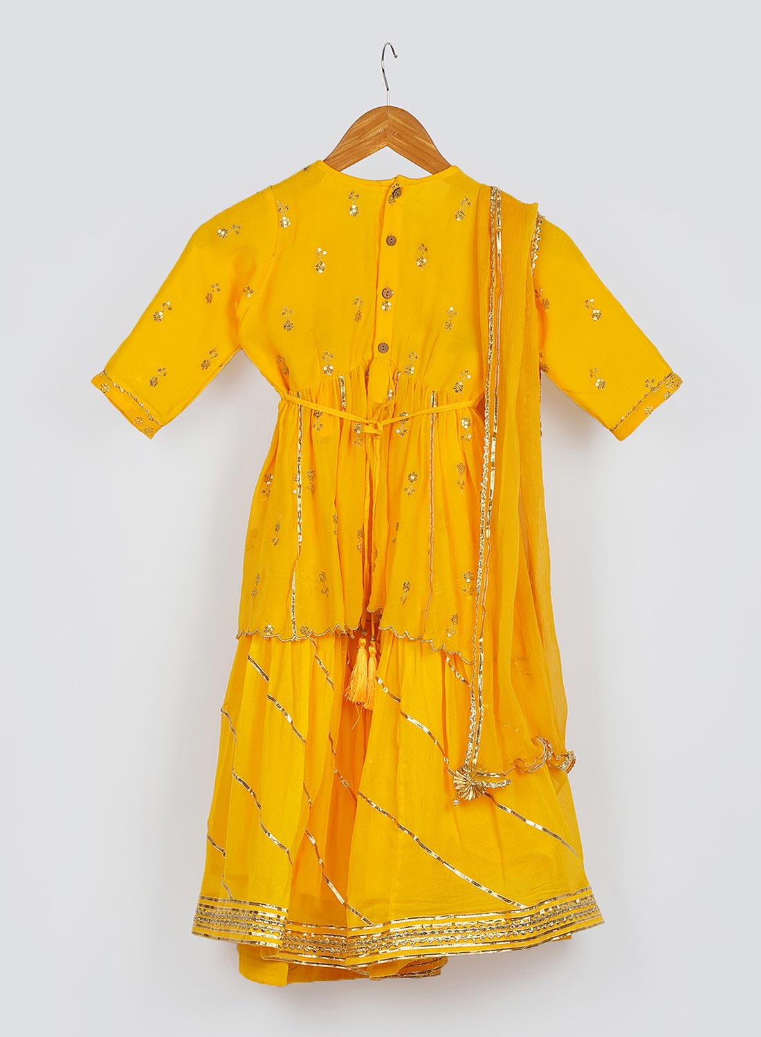 Kids Mustard Yellow Gold Handblock Sharara Set