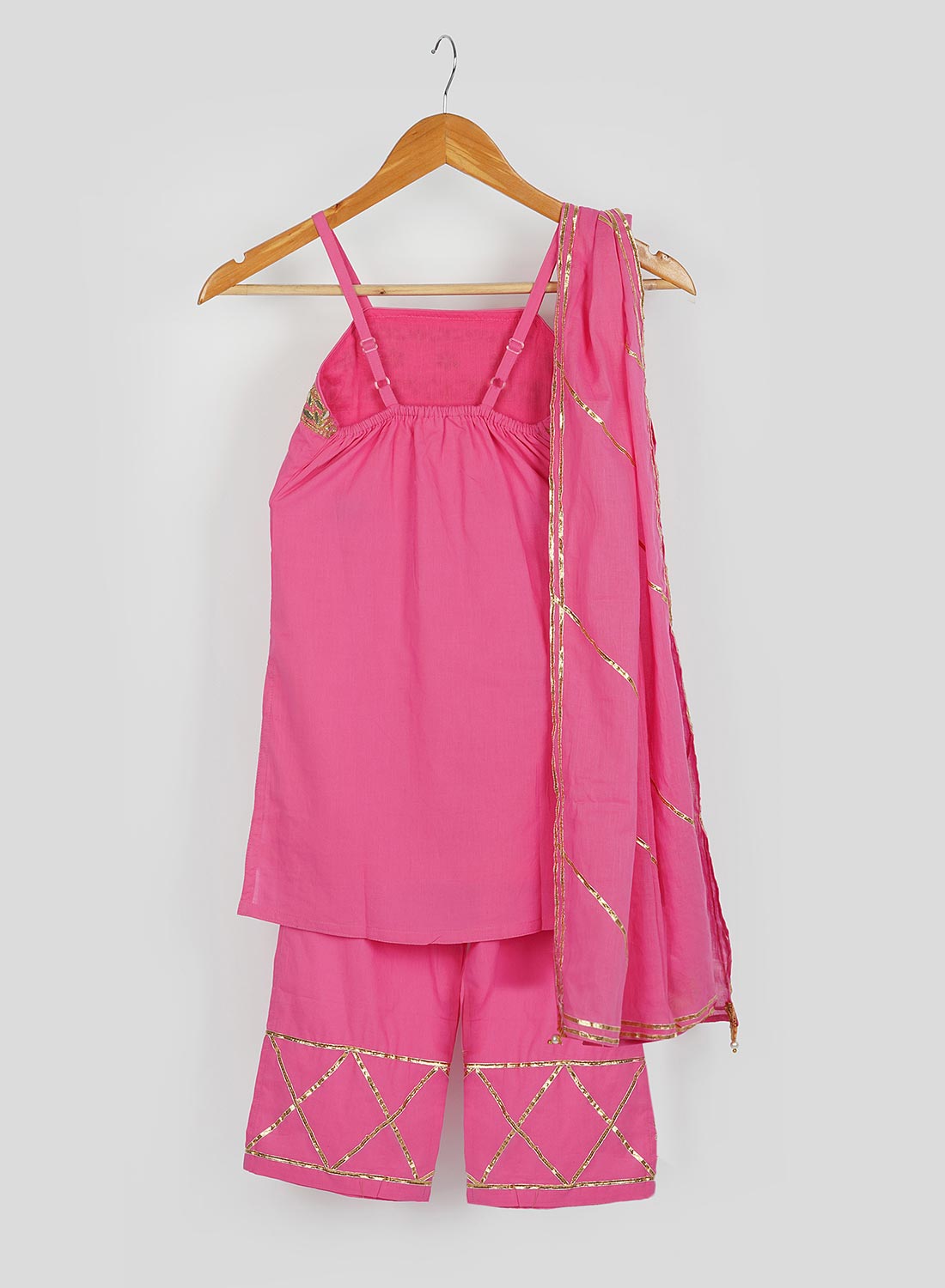 Kids Pink Gota Patti Spagetti Suit Set