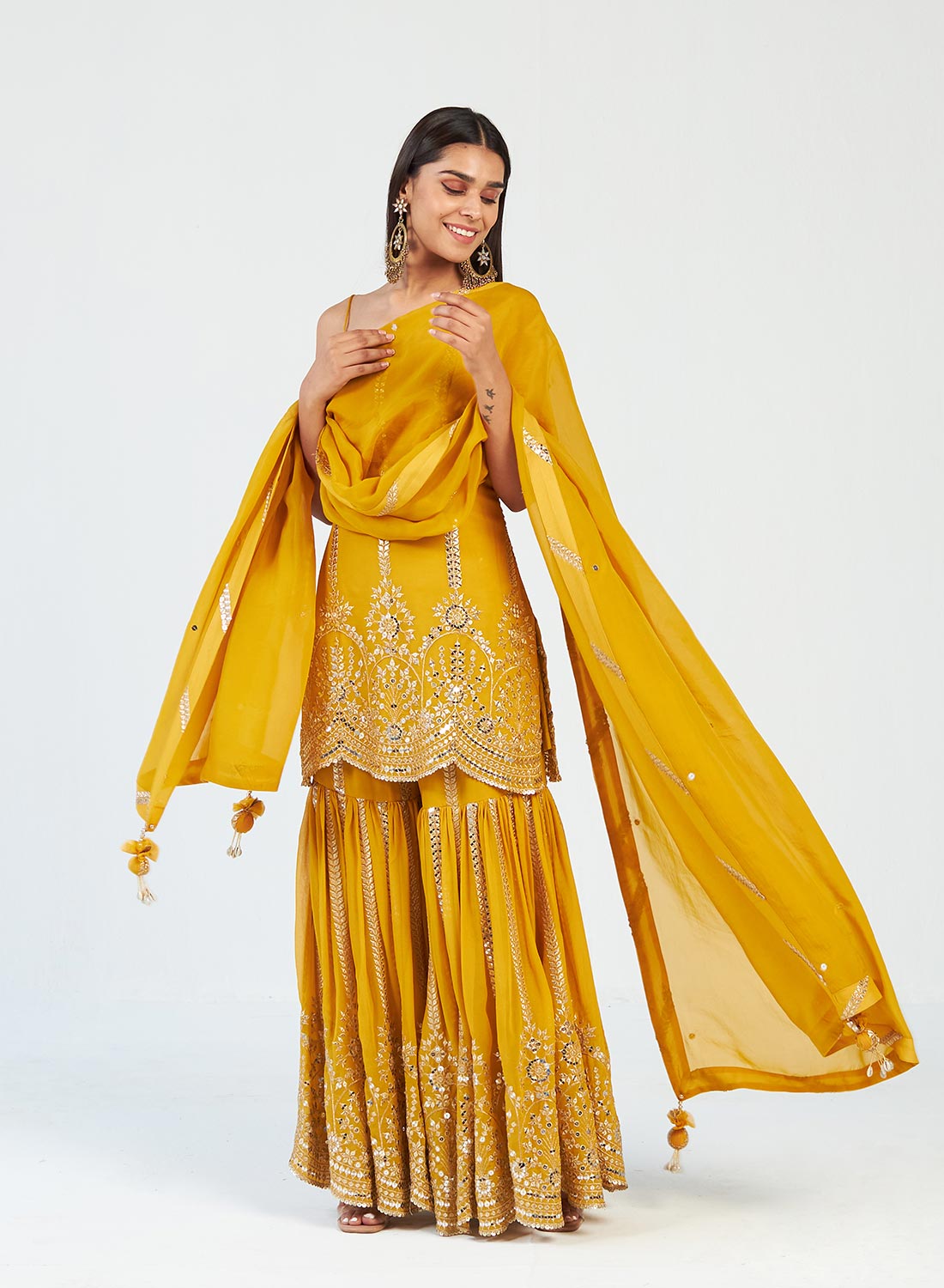 Ragini Mustard Sphagethi Sharara Set