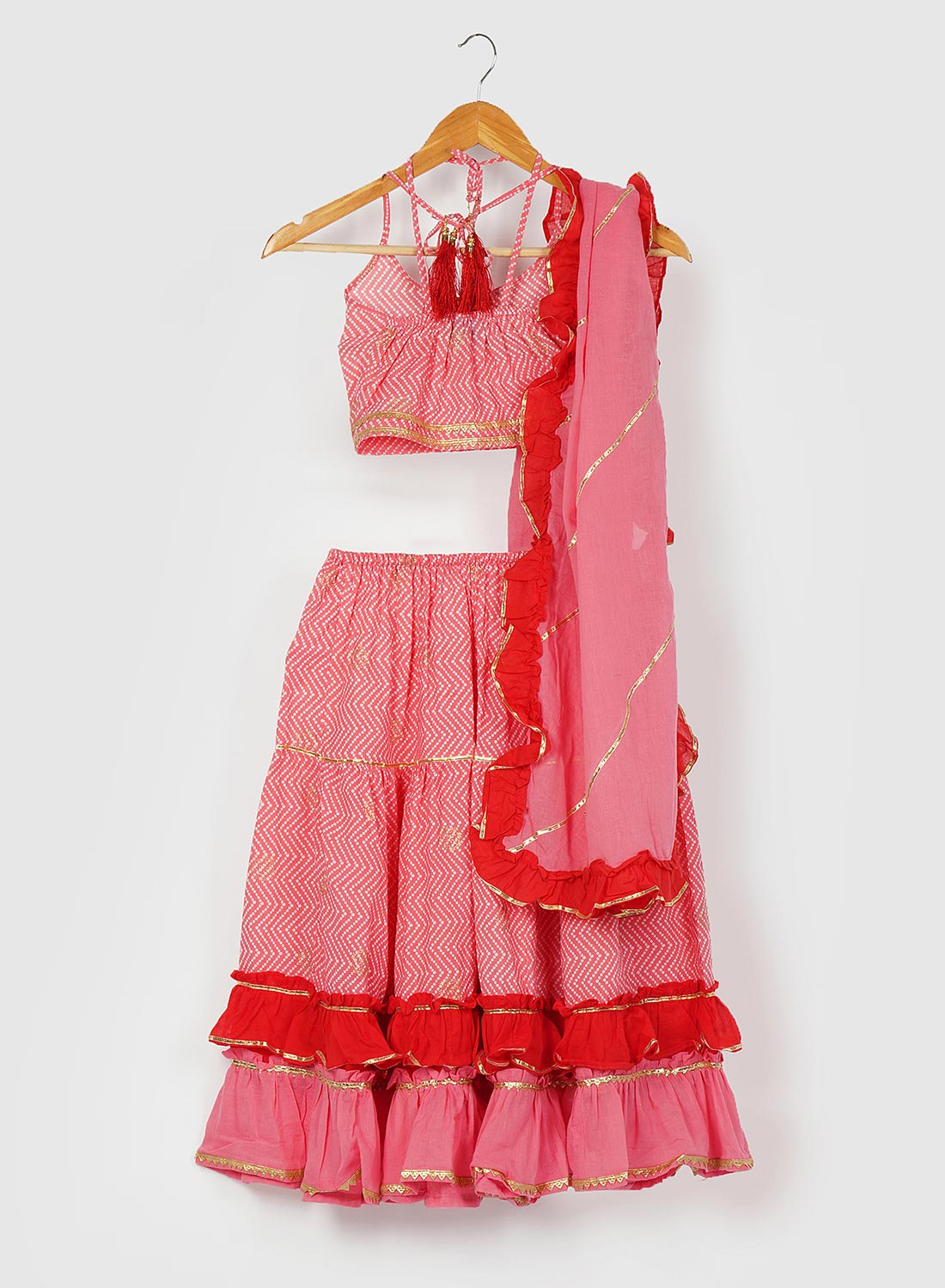 Kids Pink Handblock Lehenga