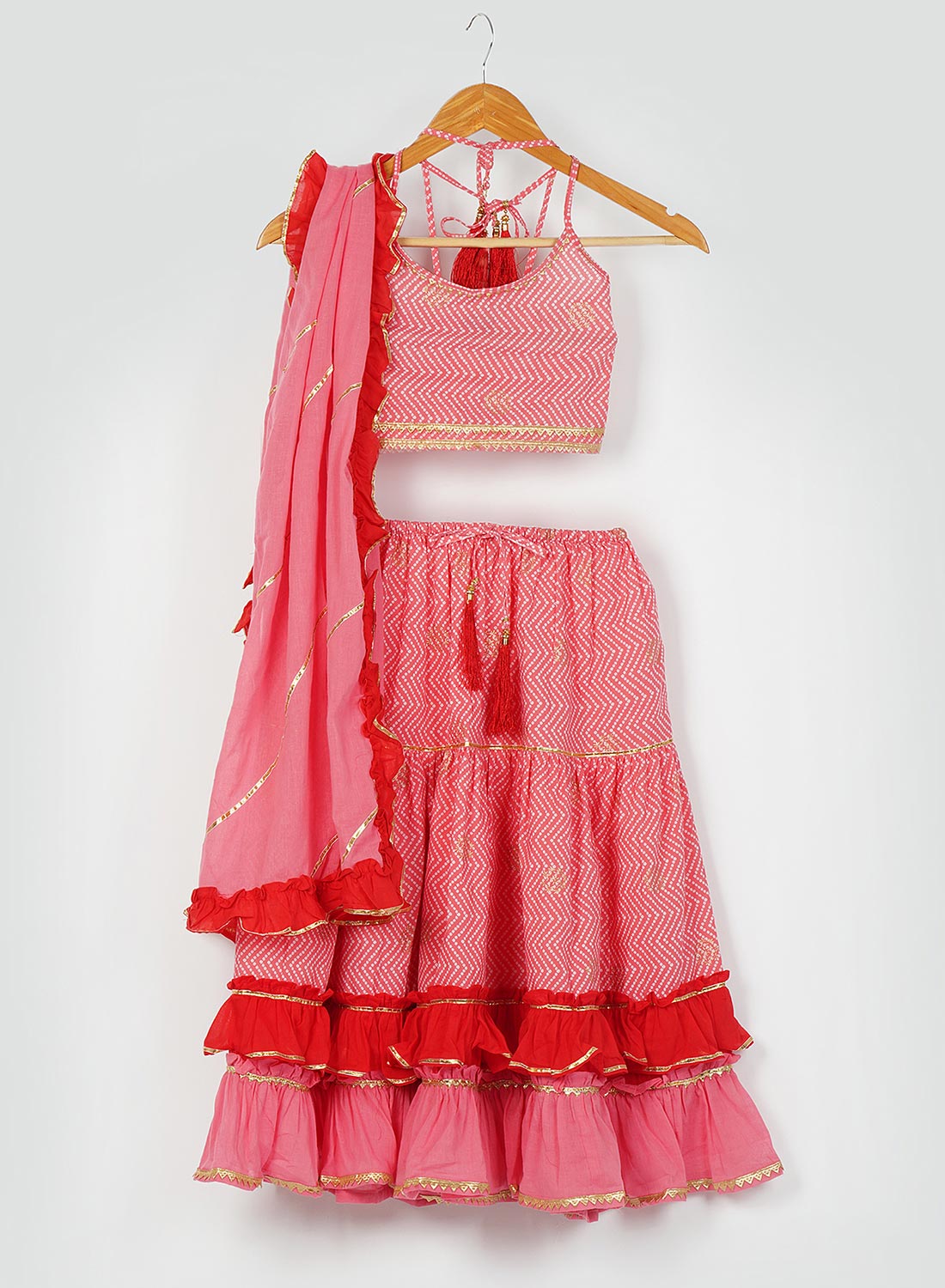 Kids Pink Handblock Lehenga