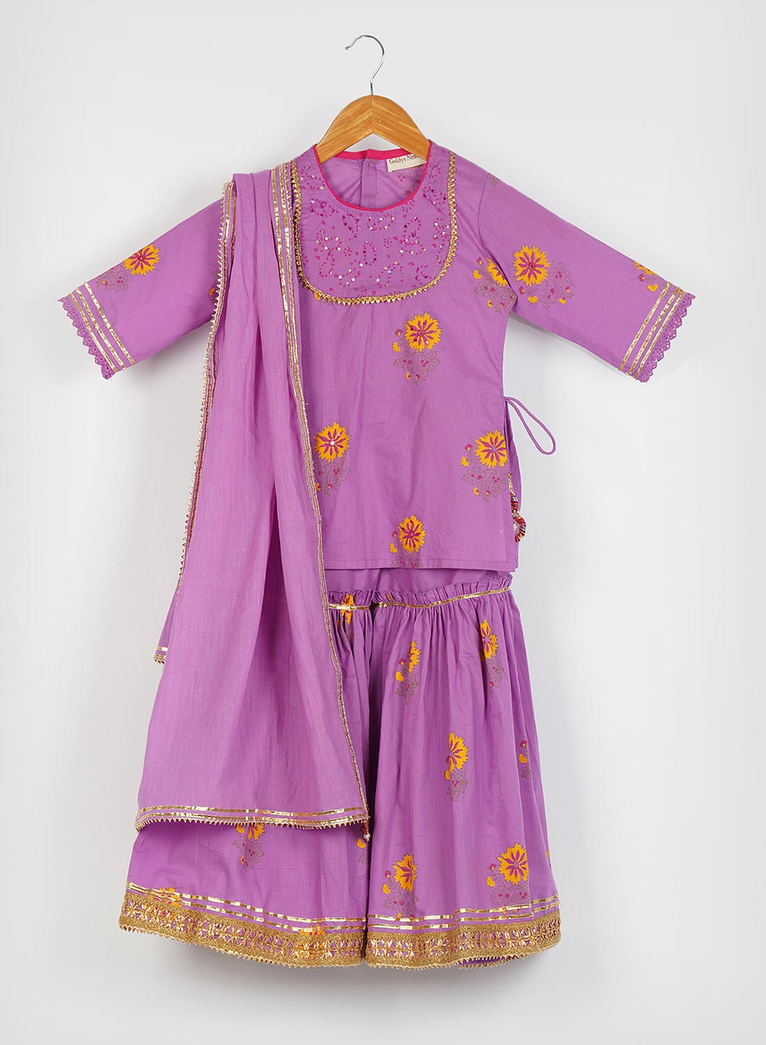 Kids Purple Handblock sharara set