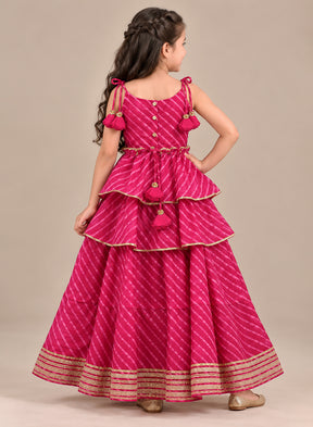 Kids Rani Pink Gotta Patti Lehenga Set