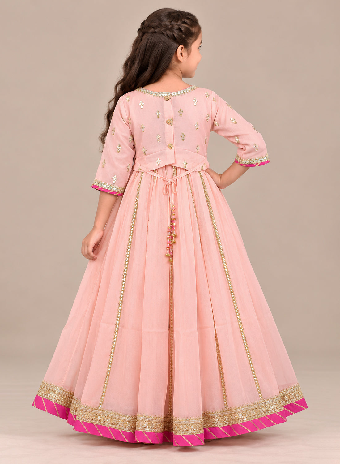 Kids Soft Pink Gotta Patti Lehenga Set