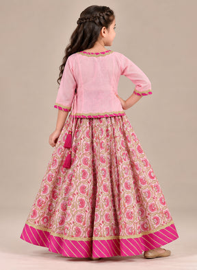 Kids Pink Flared Lehenga Set