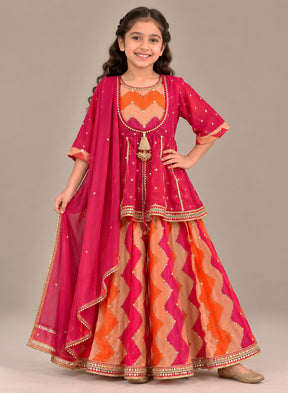 Kids Pink and Orange Peplum Garara Set