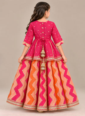 Kids Pink and Orange Peplum Garara Set