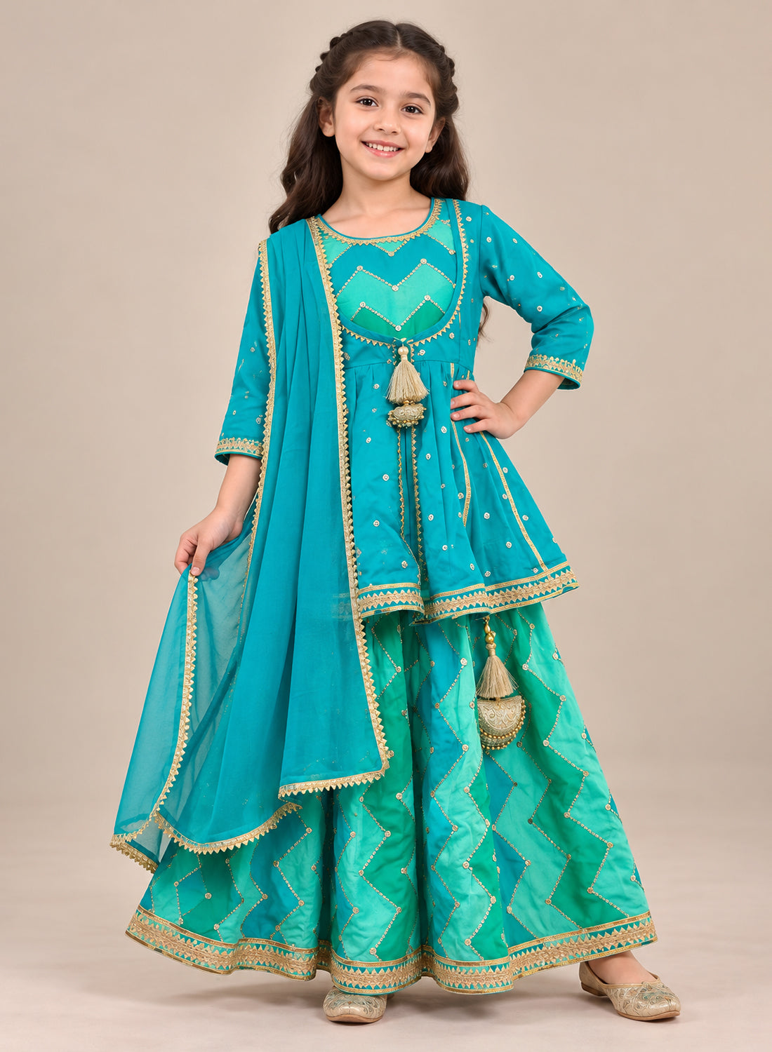 Kids Aqua Gotta Patti Garara Set