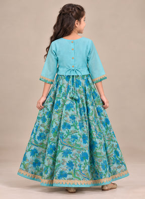 Kids Blue Chanderi Lehenga Set