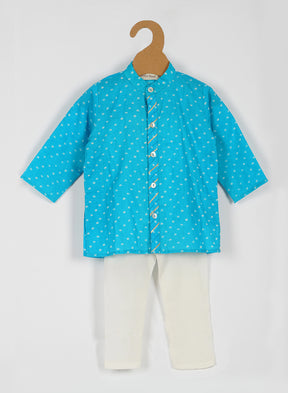 Blue Handblock Boys Kurta Set