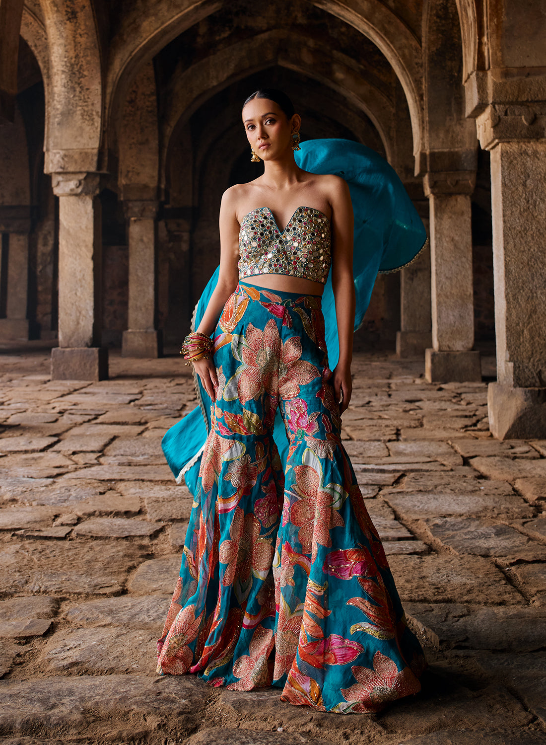 Chinar Printed Mirror Work Garara Set