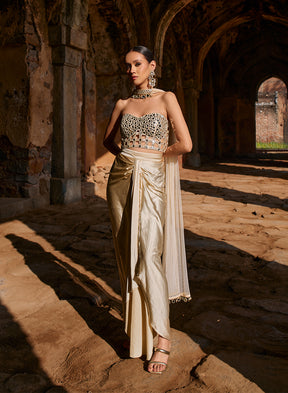 Devika Off White Satin Skirt Set