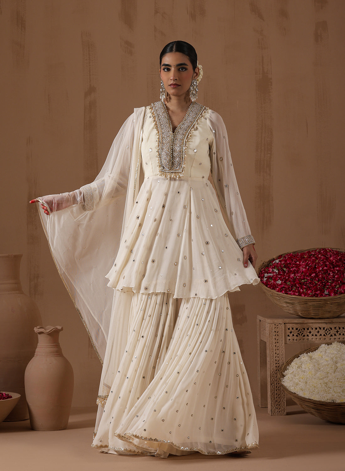 Alesha Peplum Mirror Work Gharara Set