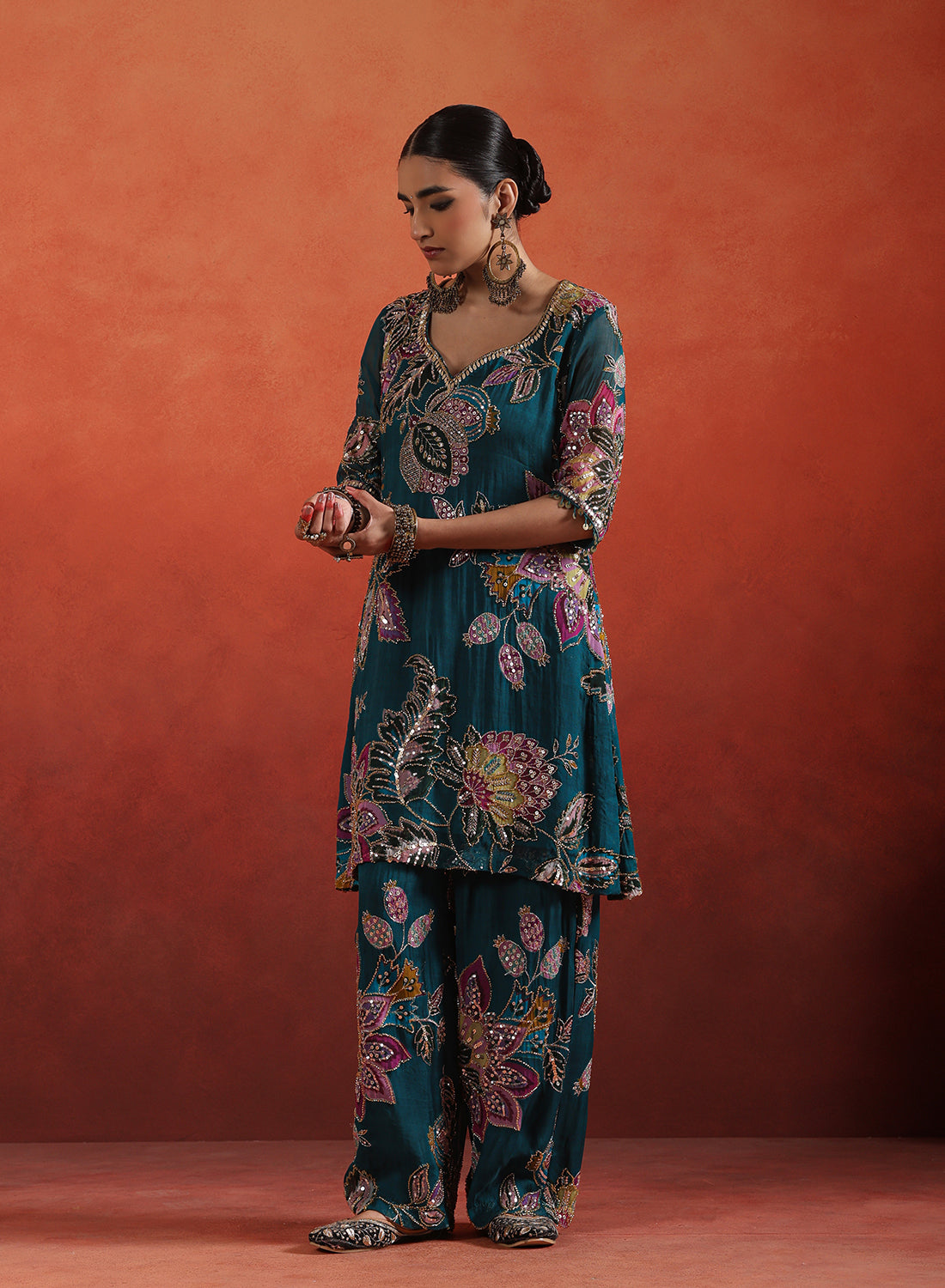 Dhriti Printed Cut Dana Palazo Set