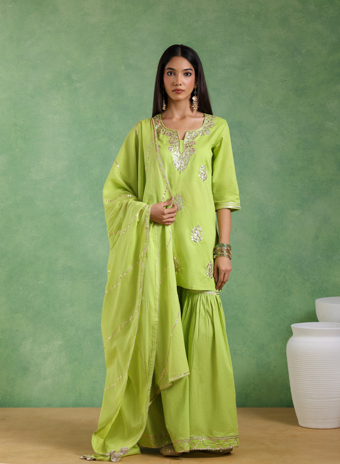 Chaandrikaa Lime Green Sharara Set