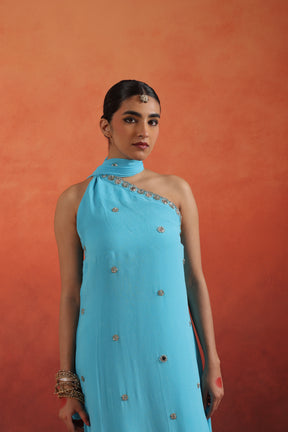 Hiral One Shoulder Mirror Work Set