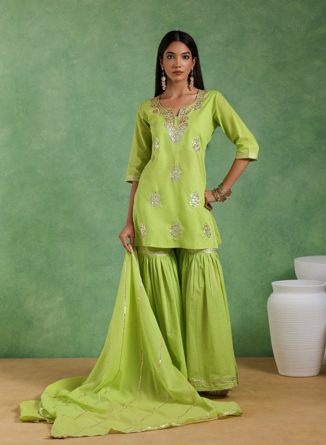 Chaandrikaa Lime Green Sharara Set