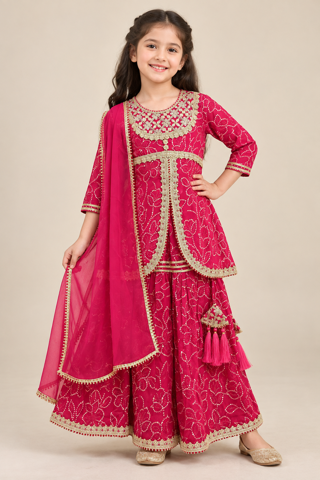 Kids Pink Gotta Patti Garara Set