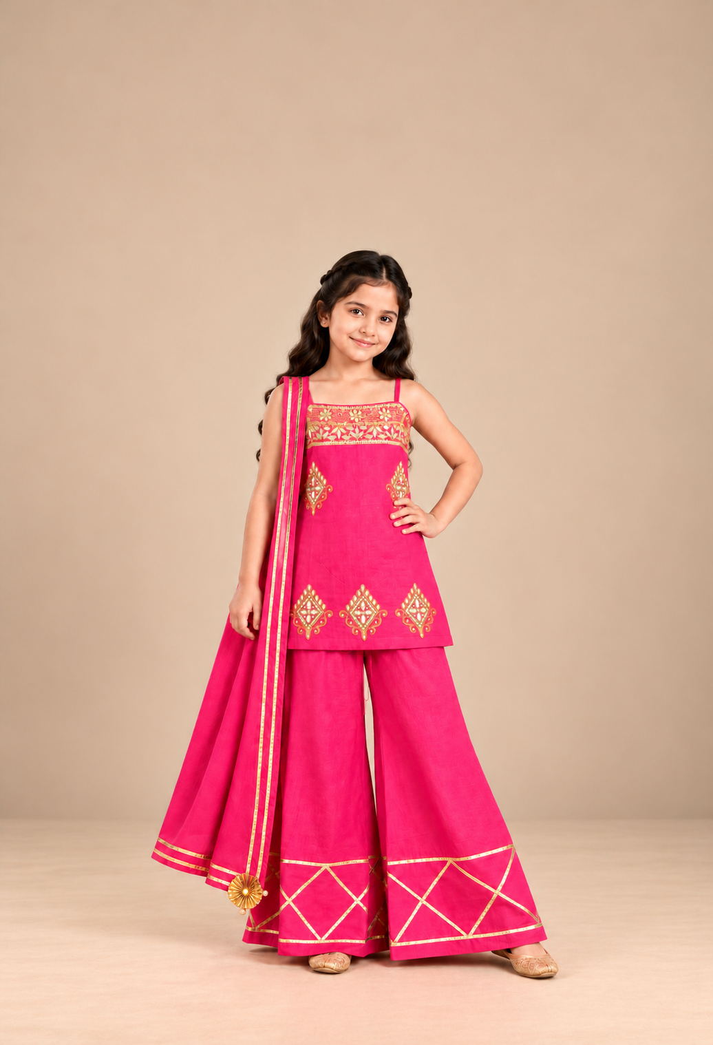 Kids Pink Gotta Patti Sharara Set