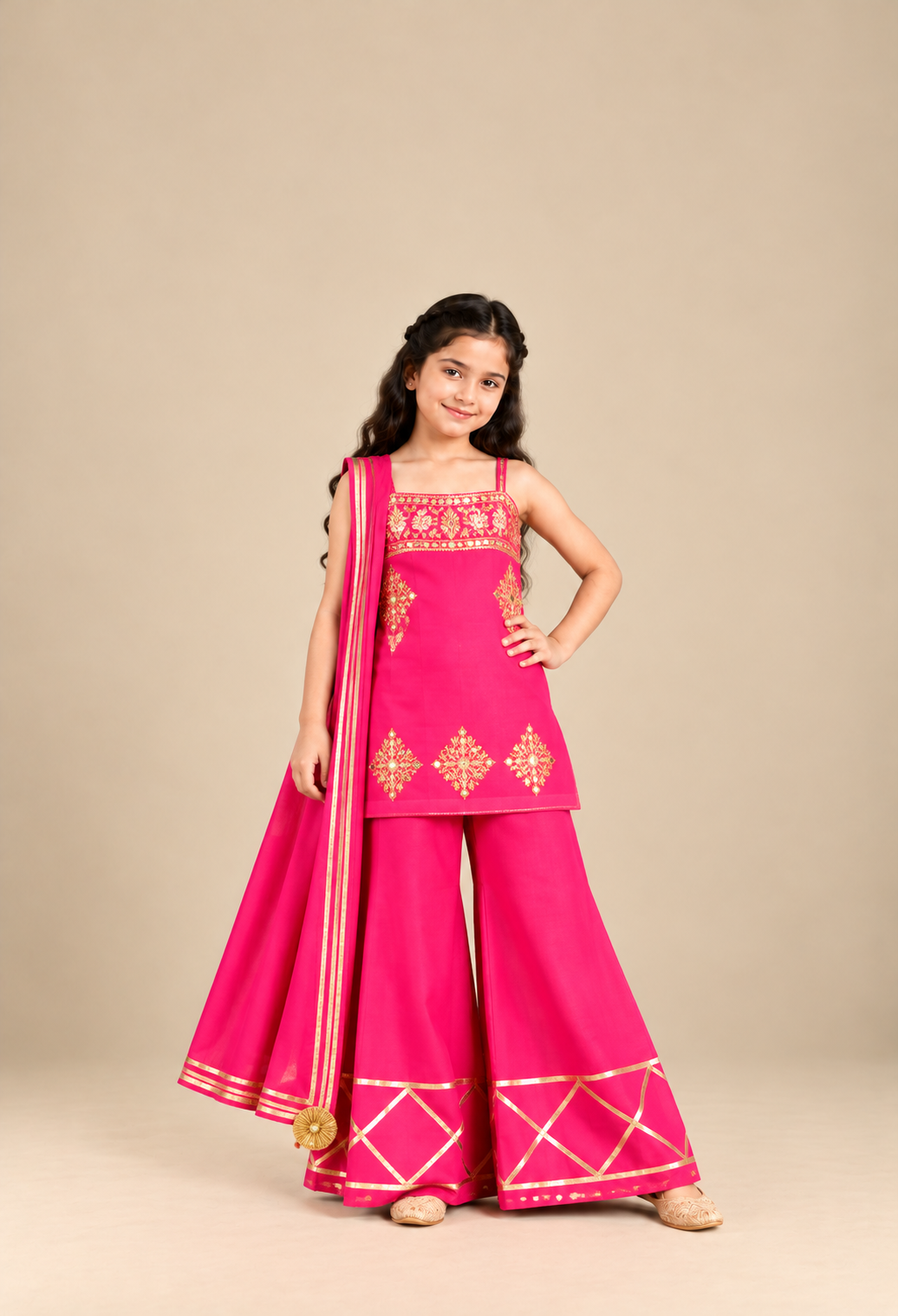 Kids Pink Gotta Patti Sharara Set