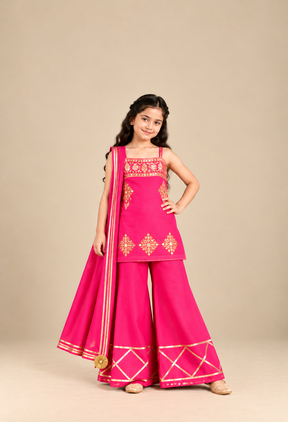 Kids Pink Gotta Patti Sharara Set