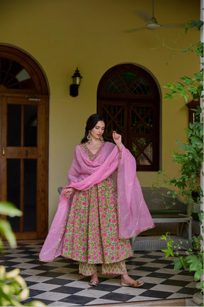 Vidya Cotton Hand Block Anarkali