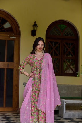 Vidya Cotton Hand Block Anarkali