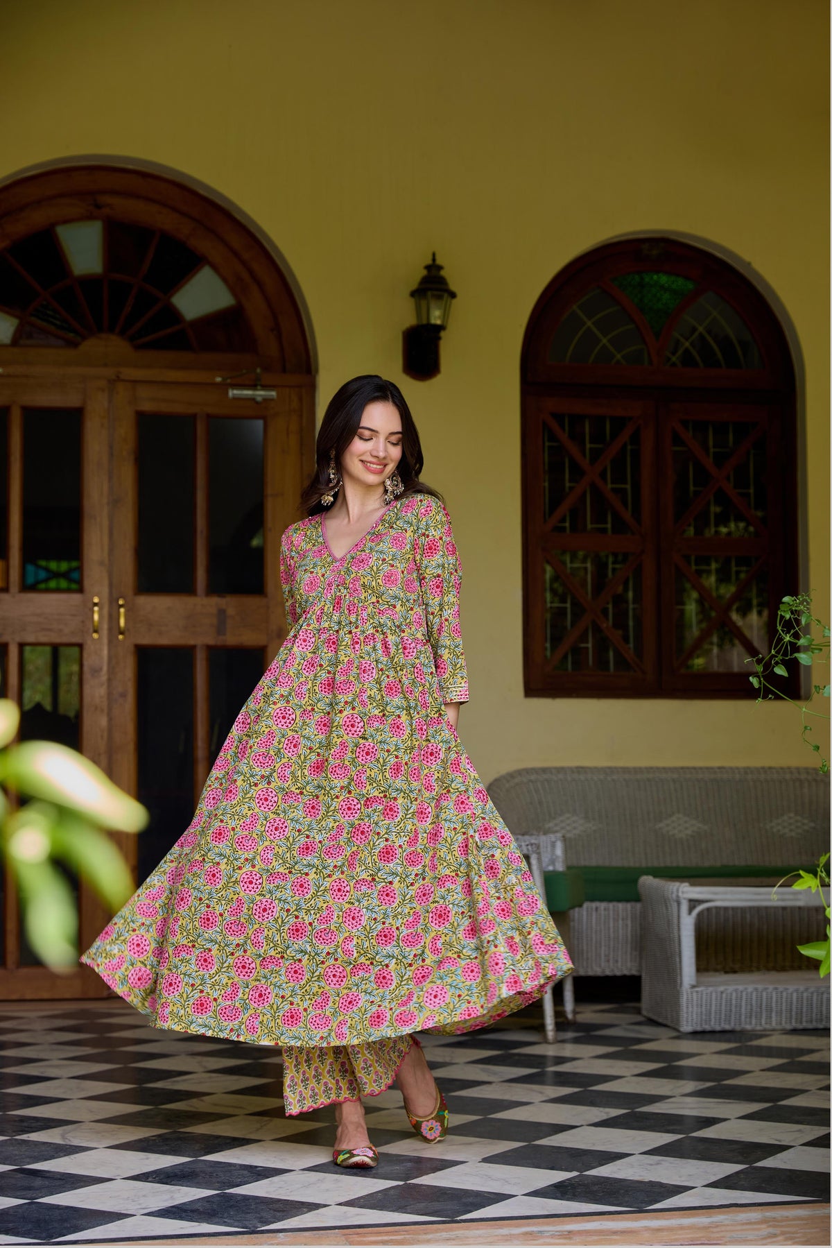 Vidya Cotton Hand Block Anarkali