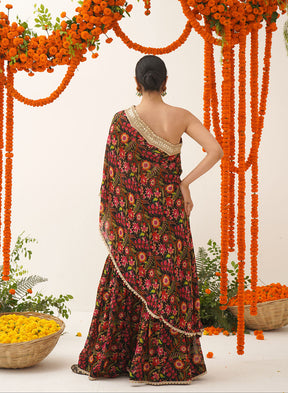 Kalyani Floral Printed One Shoulder Gharara Set
