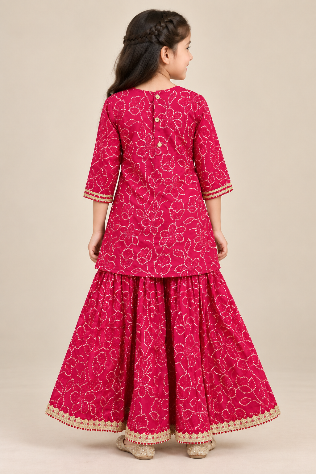 Kids Pink Gotta Patti Garara Set