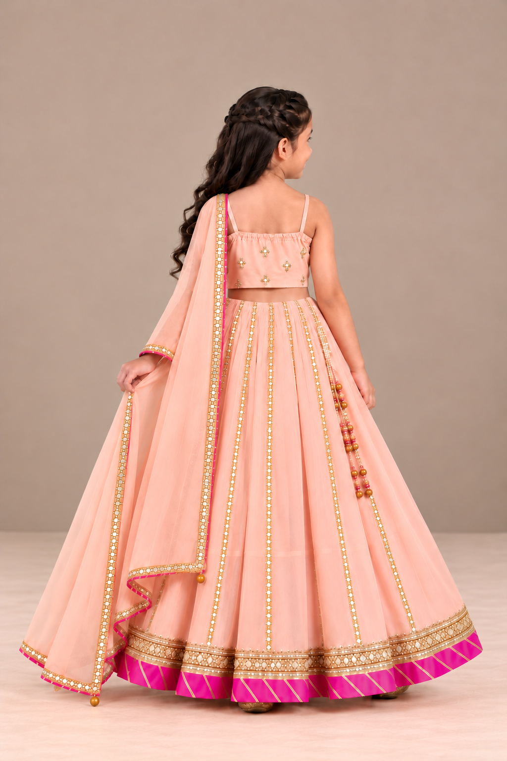 Kids Soft Pink Gotta Patti Lehenga Set