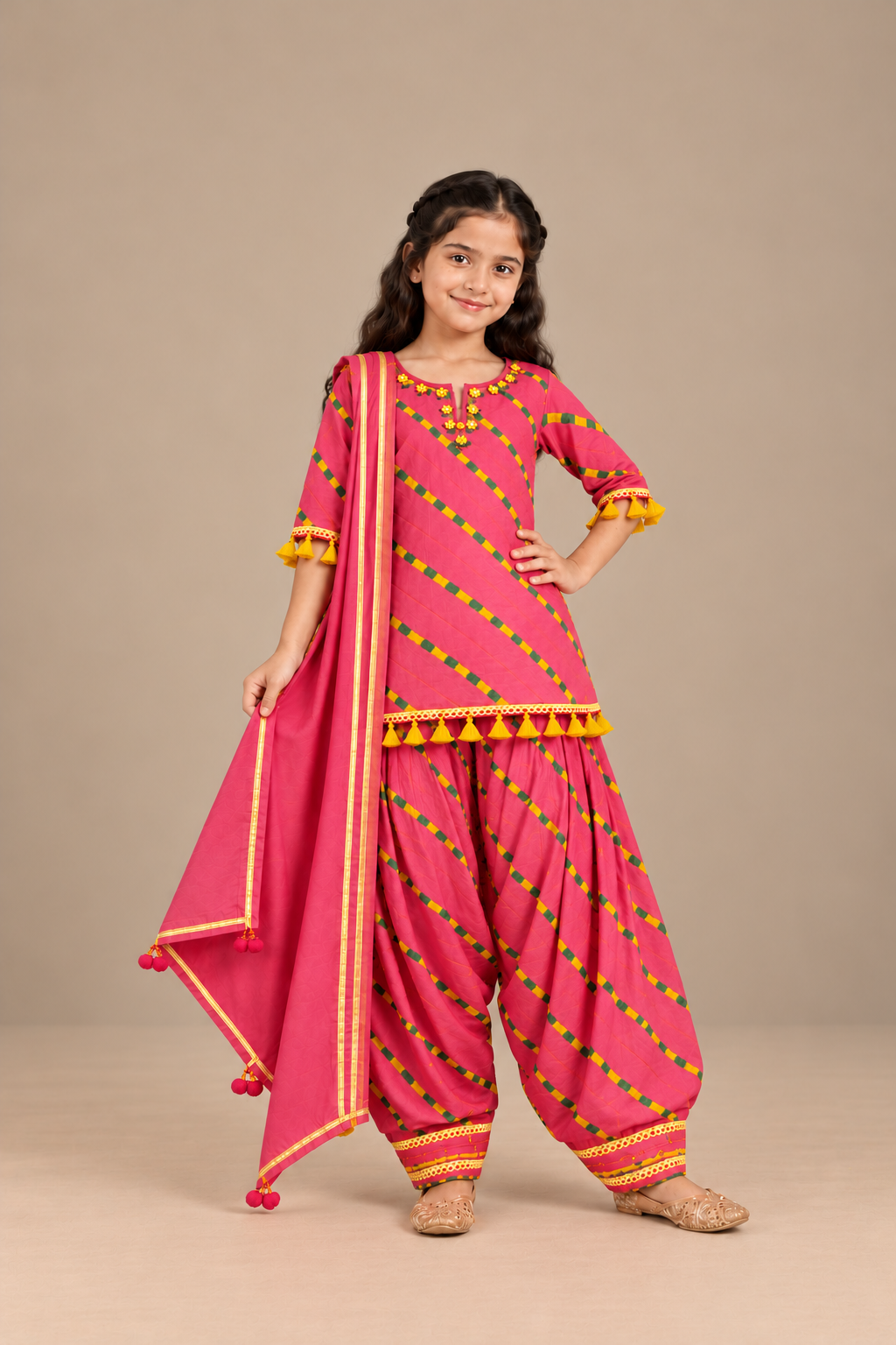 Kids Pink Patiala Suit Set