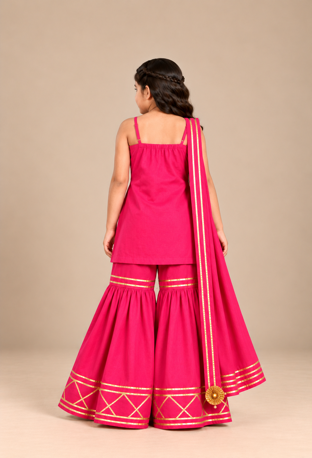 Kids Pink Gotta Patti Sharara Set