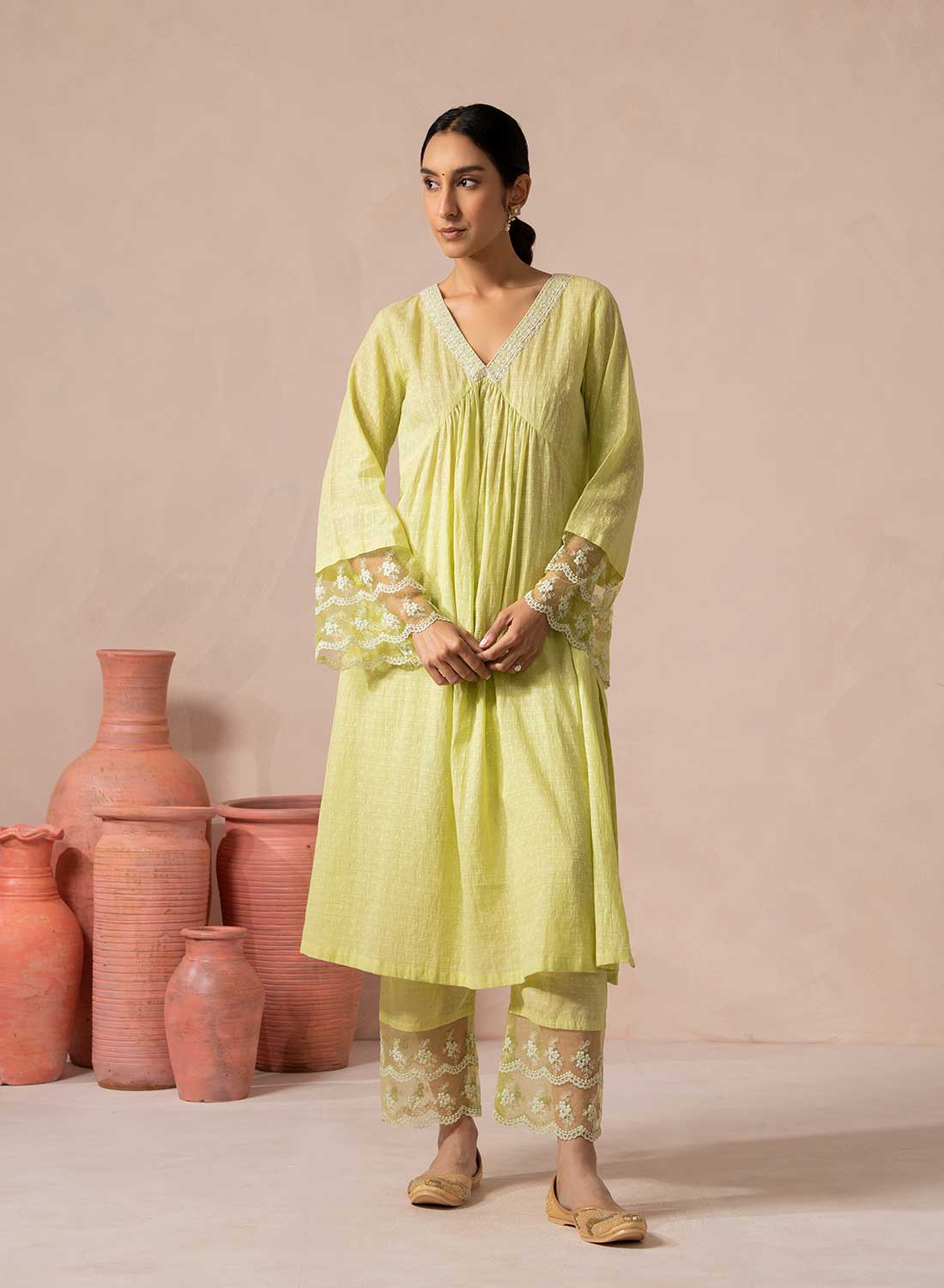 Raavie Chanderi Suit Set With Organza Dupatta