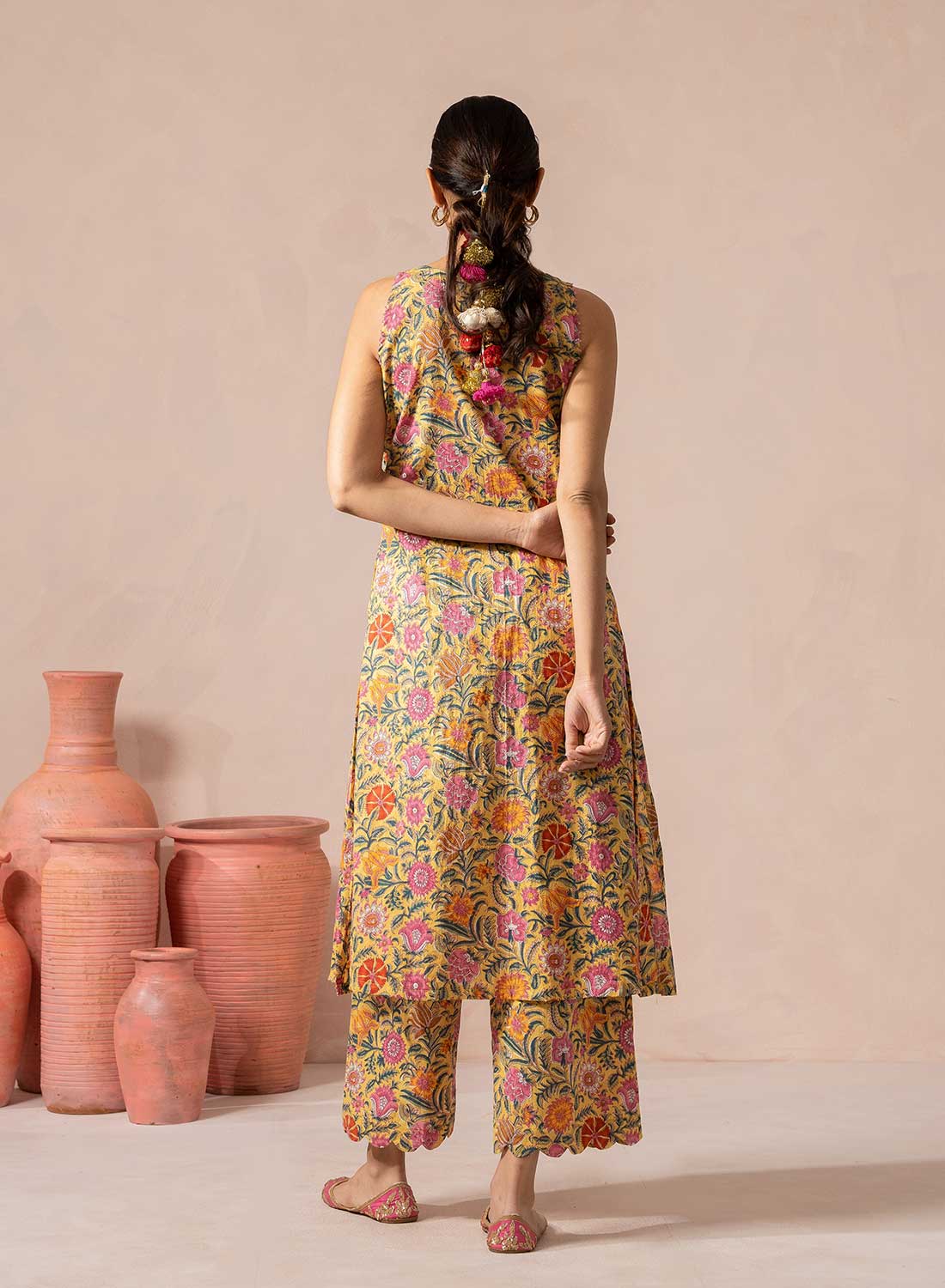 Saachi Floral Print Suit Set With Cut-Work