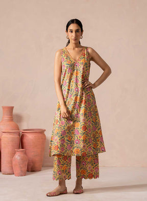 Saachi Floral Print Suit Set With Cut-Work