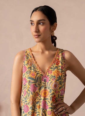 Saachi Floral Print Suit Set With Cut-Work