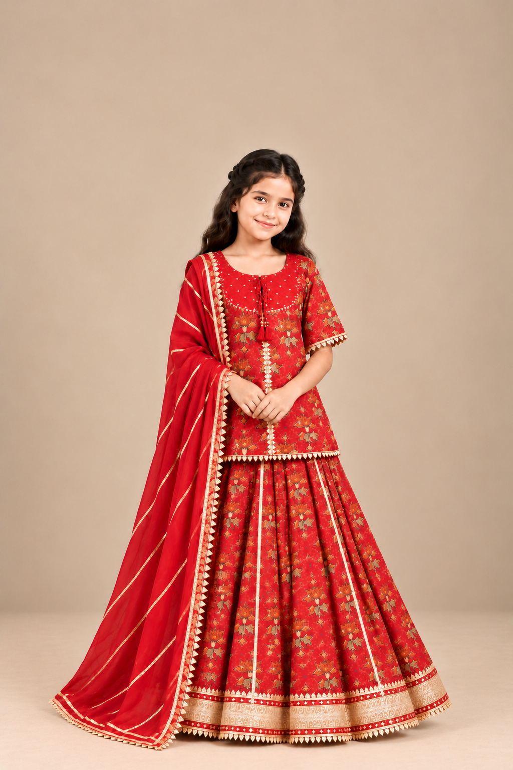 Kids Red Lehenga Choli Set