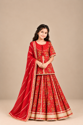 Kids Red Lehenga Choli Set