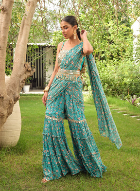 Vritika Floral Tied Gharara Saree